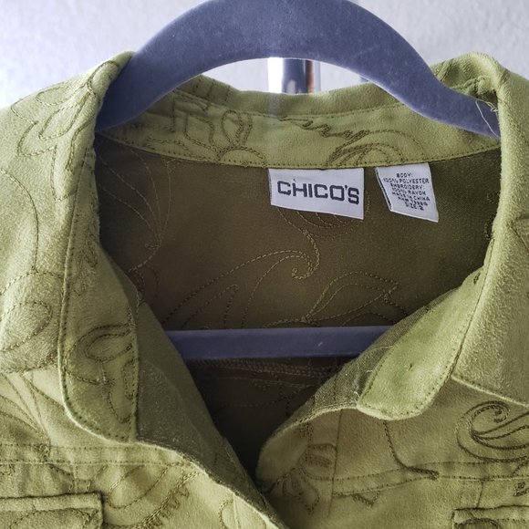 Chico's Buttoned Jacket Paisley-Stitched Design Sz 2 - Picture 2 of 5
